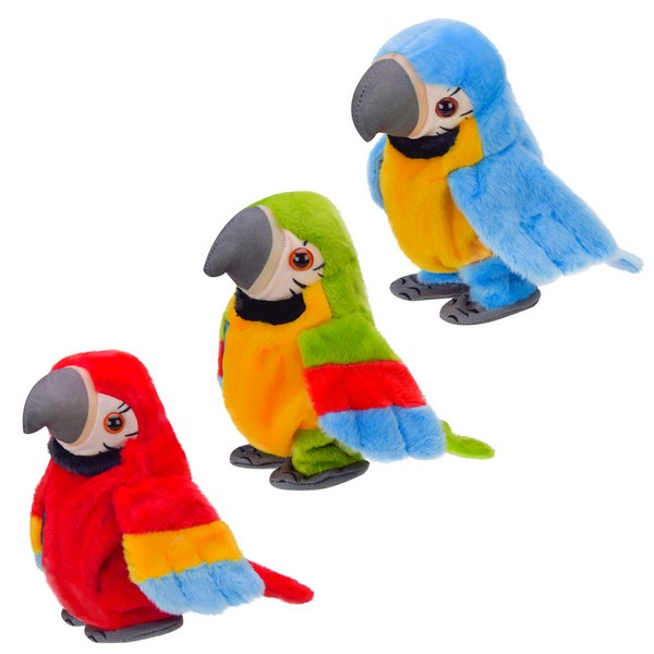 М'яка інтерактивна іграшка арт. K14802 (100шт) папуга повтор голосу, ходить, 3 кольори 18см (шт.)