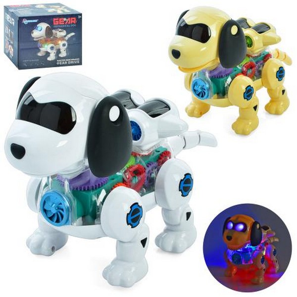Музична іграшка G-1 (30шт) собака 26см,ходить, шестерні,музика,світло, 2 кольори, на бат-ці, в кор-ц (шт.)