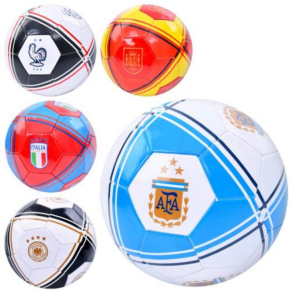 М'яч футбольний EV-3386 (30шт) розмір 5, ПВХ 1,8мм, 300-320г, мікс видів(країни), в пакеті (шт.)
