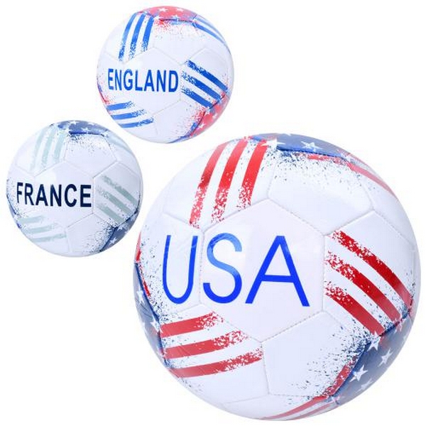 М'яч футбольний EV-3388 (30шт) розмір 5, ПВХ 1,8мм, 300-320г, 3види(країни), в пакеті (шт.)