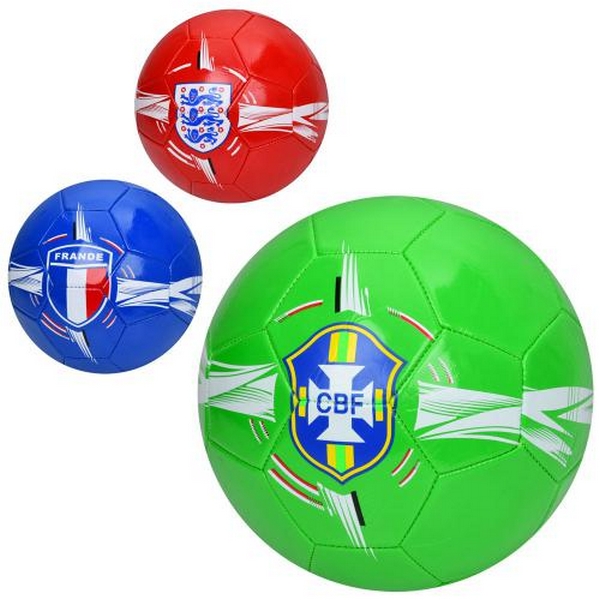 М'яч футбольний EV-3390 (30шт) розмір 5, ПВХ 1,8мм, 300-320г, 3види(країни), в пакеті (шт.)