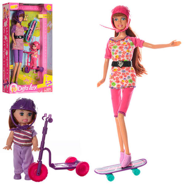 Лялька DEFA 8191 (24шт) 30см, з донькою 10см, самокат, скейт, 2 види, в кор-ці, 20-34,5-6см (шт.)