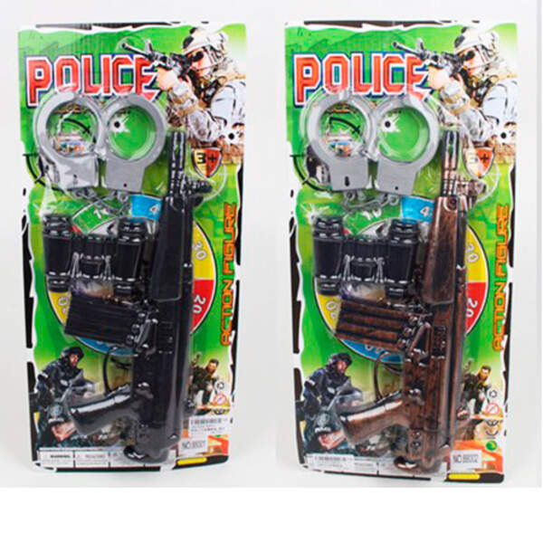 Набір поліцейського 88001-02 (144шт) автомат-тріскачка,бінокль,наручники,2 види, на листі,20-43-3см (шт.)