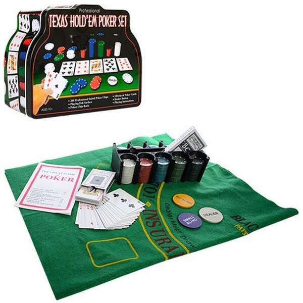 Настільна гра THS-153 (12шт) покер,200фішок(без ном),2кол.карт,сукно,у кор-ці (метал),26-21-9,5см (шт.)