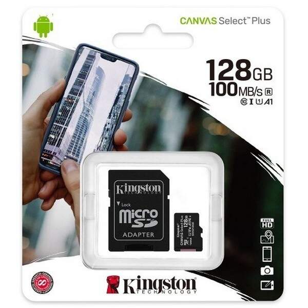 Карта пам'яті Kingston MicroSD 128Gb Canvas Select Plus class 10 + SD-адаптер (шт.)