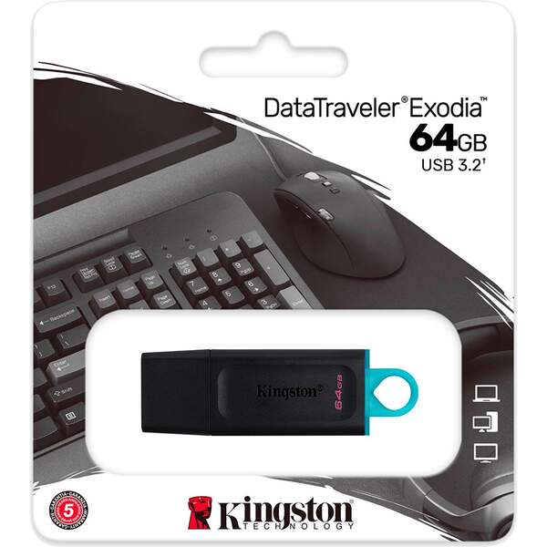 flash Kingston USB 3.2 DT Exodia 64GB Black/Teal (DTX/64GB) /25/ (шт.)