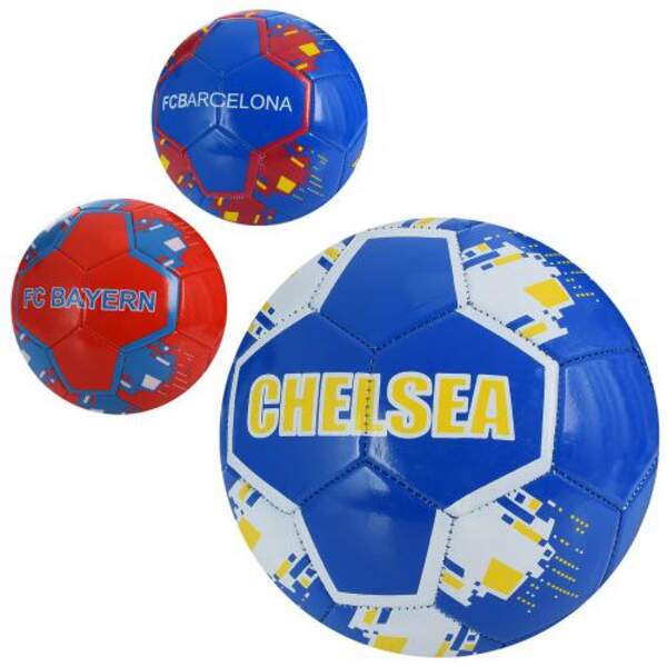 М'яч футбольний EV-3358 (30шт) розмір 5, ПВХ 1,8мм, 260-280г, 3 кольори, 3 види (клуби), у кульку (шт.)