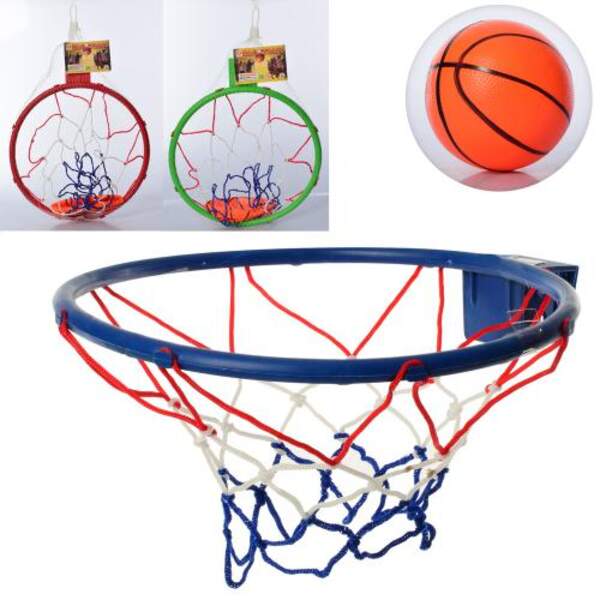 Баскетбольне кільце MR 0618 (96шт) кільце (пластик) 27,5см,сітка,м'яч,3 кольори, в сітці, 27-31,5-5 (шт.)