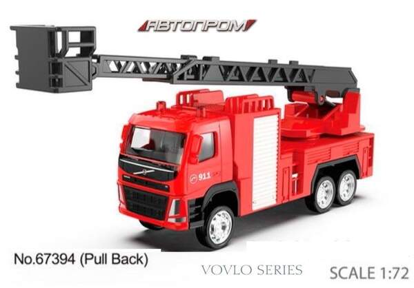 Машина метал АВТОПРОМ арт. 67394 (96шт/2) 1:72 Volvo Aerial ladder fire truck, рухомі елементи, кор. (шт.)