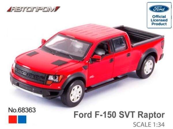 Машина метал АВТОПРОМ арт. 68363 (48шт/2) 1:34 Ford F-150 SVT Raptor, бат., світло, звук, відкр.двер (шт.)