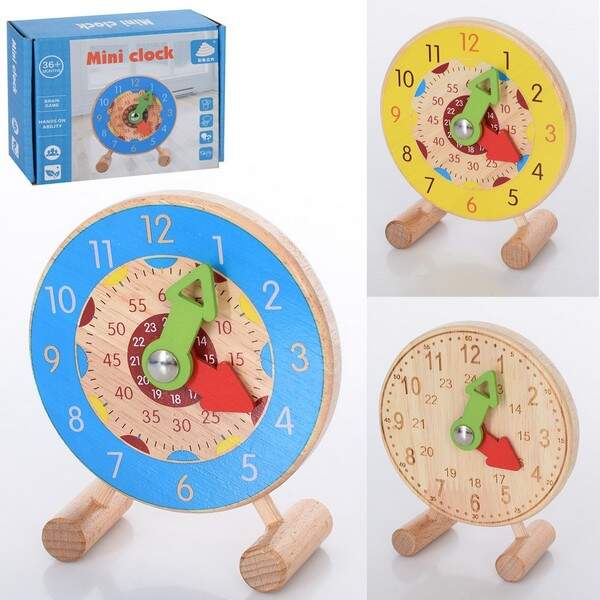 Дерев'яна іграшка Годинник MD 2887 (50шт) 10см, на ніжках, 3 види, в коробці, 14,5-11,5-3см (шт.)