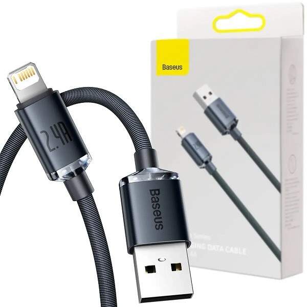 Кабель Baseus Crystal Shine Series Fast Charging Data Cable USB to iP 2.4 A 1.2 m Black (CAJY000001) (шт.)
