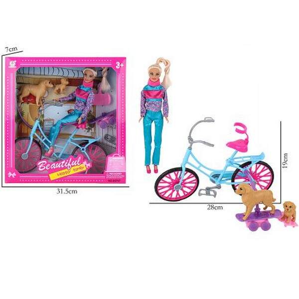 Лялька 60747AJ (24шт) 29см, шарнірна, велосипед, собачка 2шт, в кор-ці, 33-31-7см (шт.)