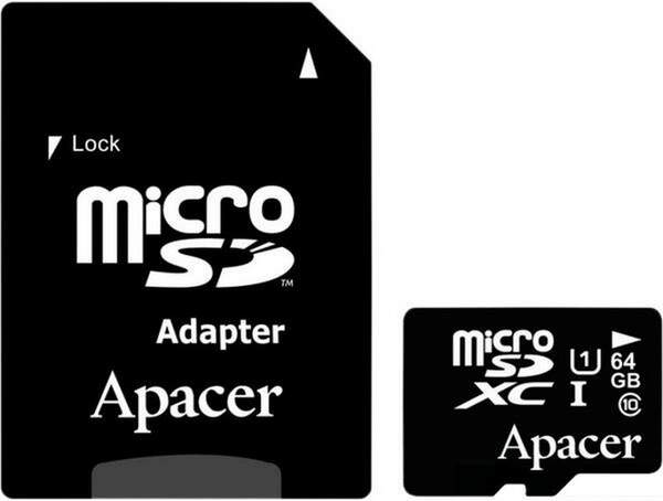 APACER Micro SD 64Gb UHS-I U1 class10 R45 + adapter (AP64GMCSX10U1-R) (шт.)