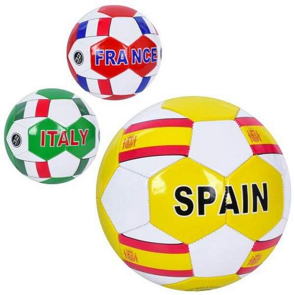 М'яч футбольний EN 3332 (30шт) розмір 5, ПВХ, 1,8мм, 340-360г, 3 види(країни), у кул. (шт.)