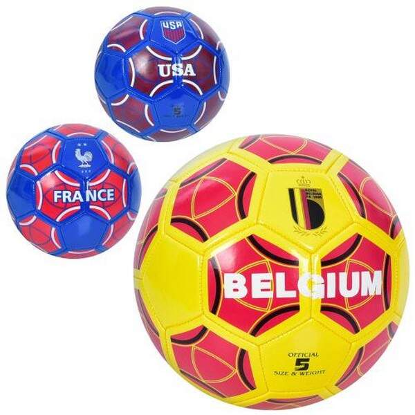 М'яч футбольний EN 3334 (30шт) розмір 5, ПВХ, 1,8мм, 340-360г, 3 види(країни), у кул. (шт.)