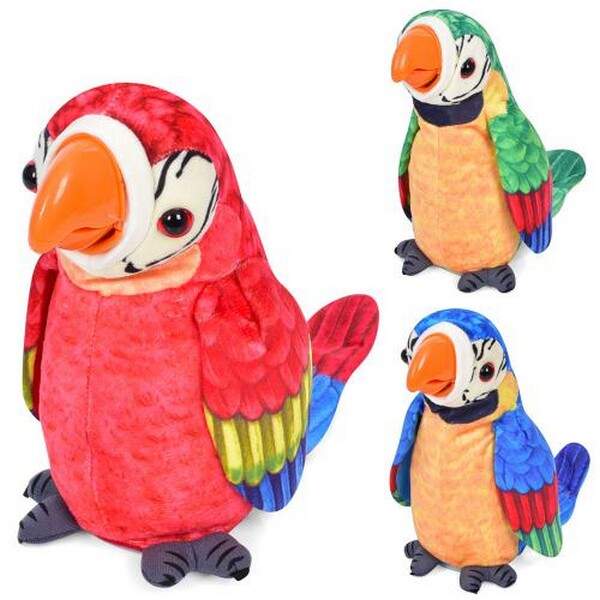 М'яка іграшка MP 2179-3 (10шт) папуга, 22 см, повторюшка, співає, махає крилами,на бат-ці, 3 кольори (шт.)