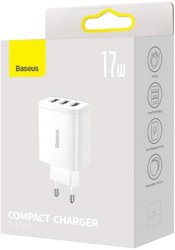 МЗП Baseus Compact Charger 3 х USB 17 W Білий (CCXJ020102) (шт.)