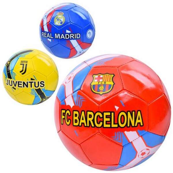 М'яч футбольний EV-3359 (30шт) размір 5, ПВХ 1,8мм, 300-320г, 3кольори, 3види(клуби), у пакеті (шт.)