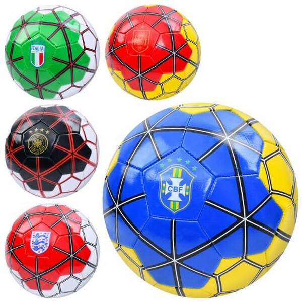 М'яч футбольний EV-3385 (30шт) розмір 5, ПВХ 1,8мм, 300-320г, 5видів(країни), в пакеті (шт.)